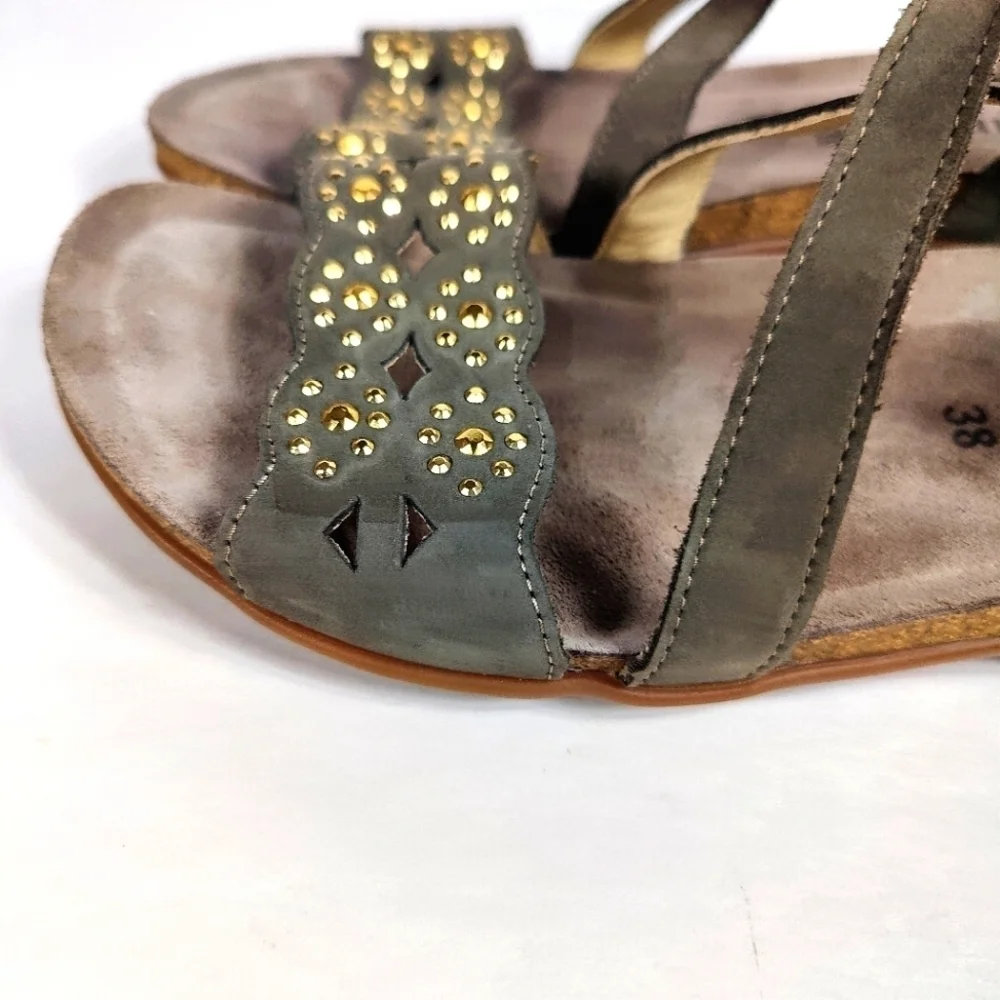 MEPHISTO Women's Gray Suede Leather Strappy Arch Support Wedge Sandal Size 8